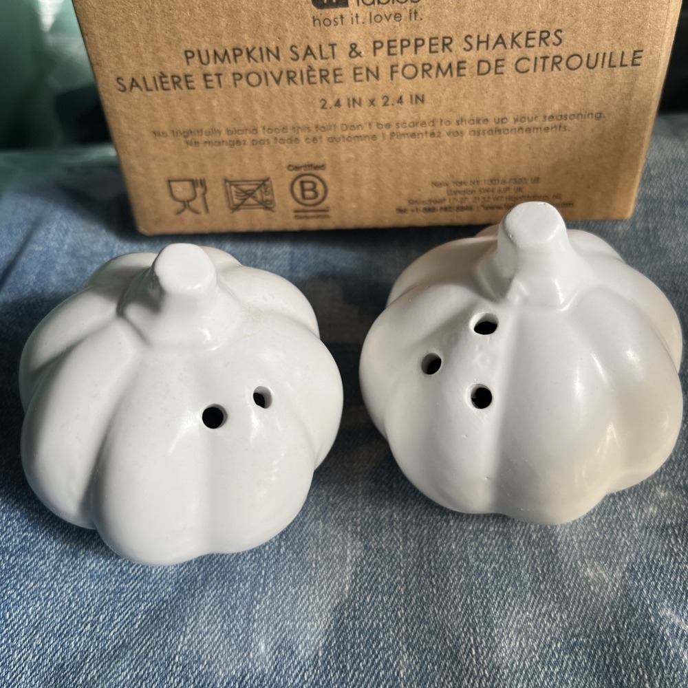 Modern‎ Pumpkin Salt & Pepper Shakers Fall Thanksgiving White